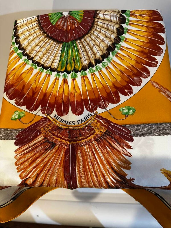 Hermès Silk Scarf – Plumes (Feathers) Motif / Multicolor