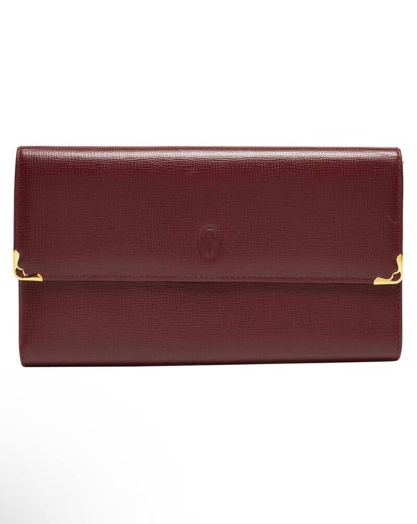 Cartier Bordeaux Leather Long Wallet with Gold Accents – Brand New (with Dust Bag & Box)