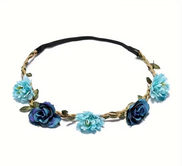 Couronne de fleurs bleu ou rouge