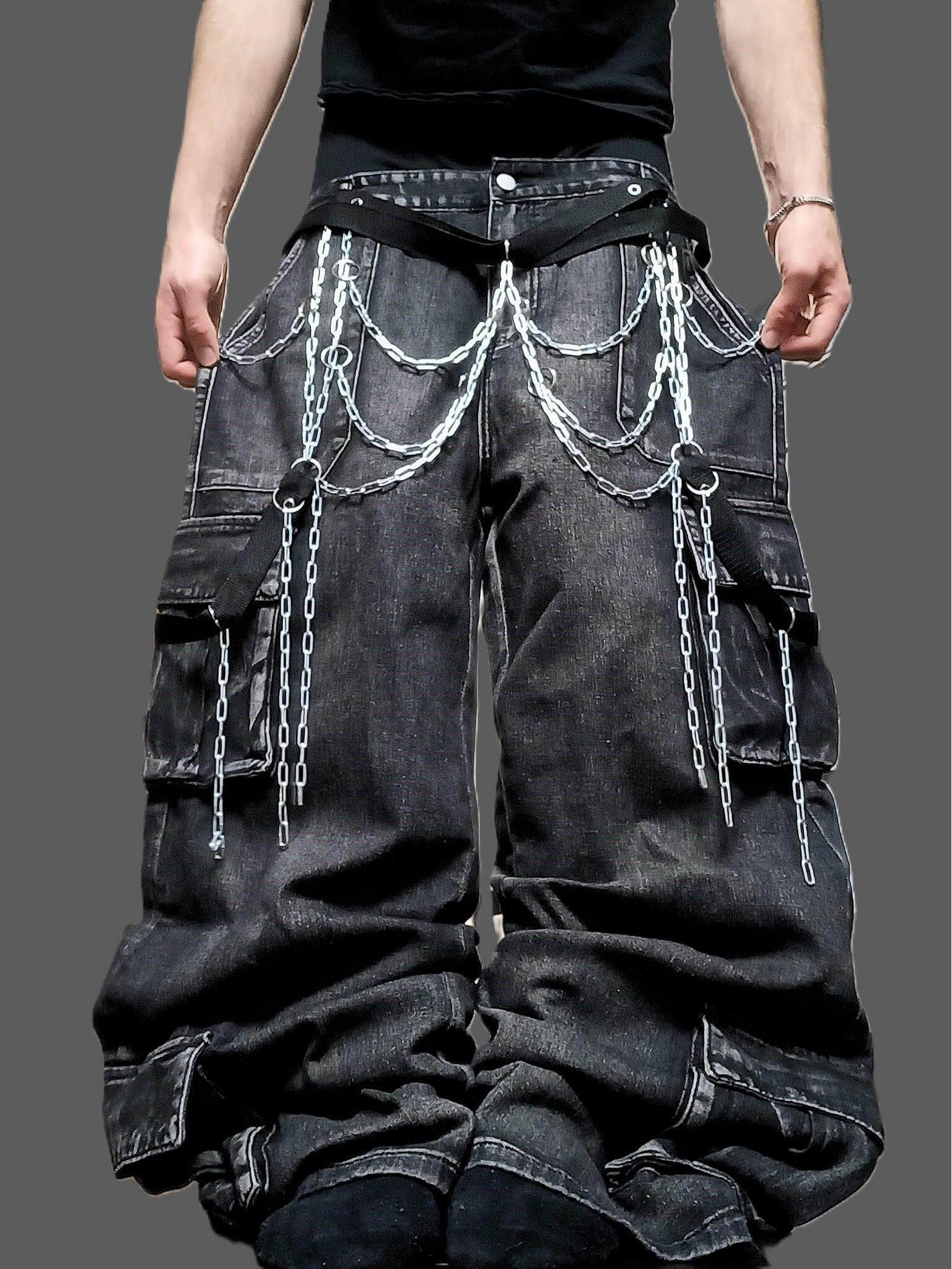 szerokie baggy spodnie alt alternative goth gothic emo swag drain y2k 2000s