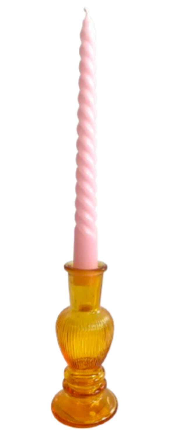 Kandelaar Glas Oranje Ribbels S