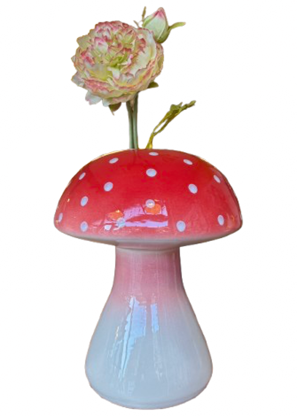 Paddenstoel Vaas Rood/Wit Rond S