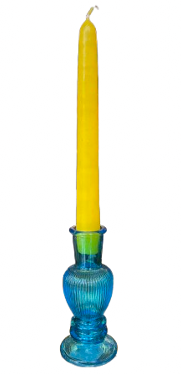 Kandelaar Glas Blauw Ribbels S