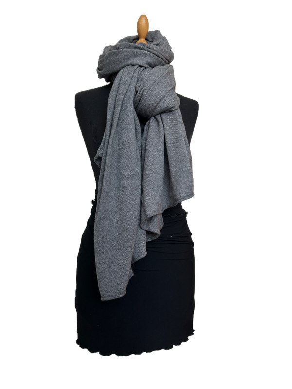 HIGHFIELD SHAWL GEBREID, GROTE LUXE OMSLAGDOEK GRIJS, 90 X 210CM