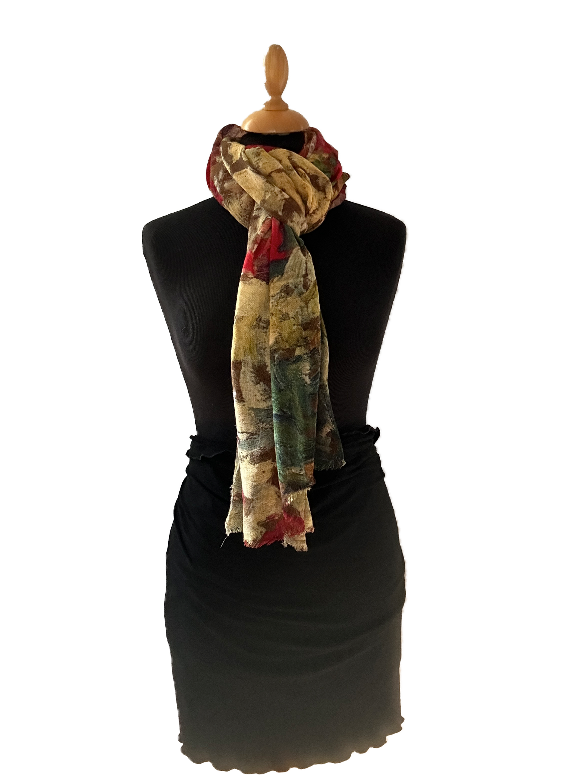 HIGHFIELD SHAWL DESSIN “FANCY FLOWER” 100% MERINO WOL, 70CM X 180CM. KLEUR GOUD/GROEN/ROOD