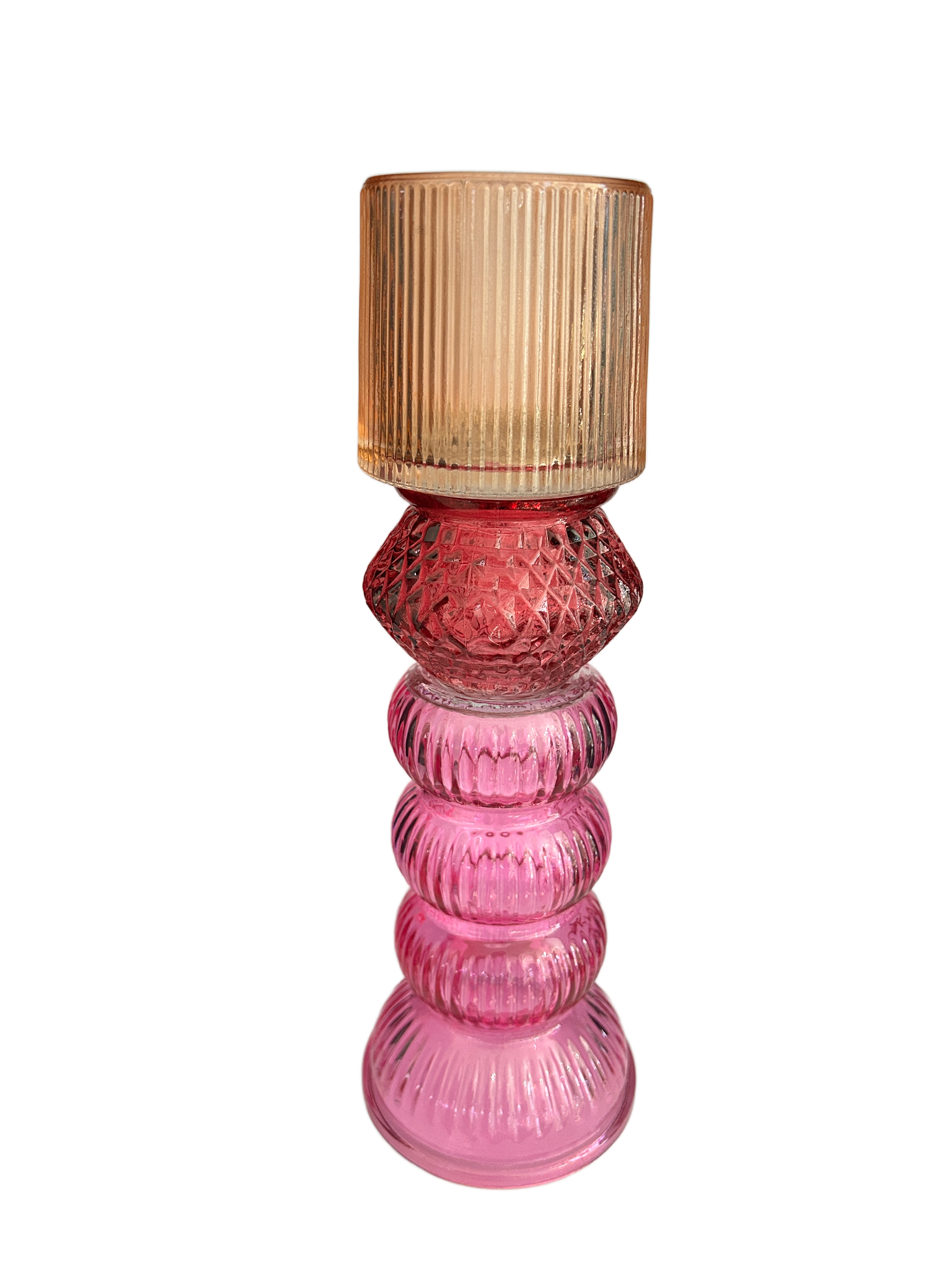 Vaas/Waxinelichthouder recht koper-rood-roze 9 x 27cm