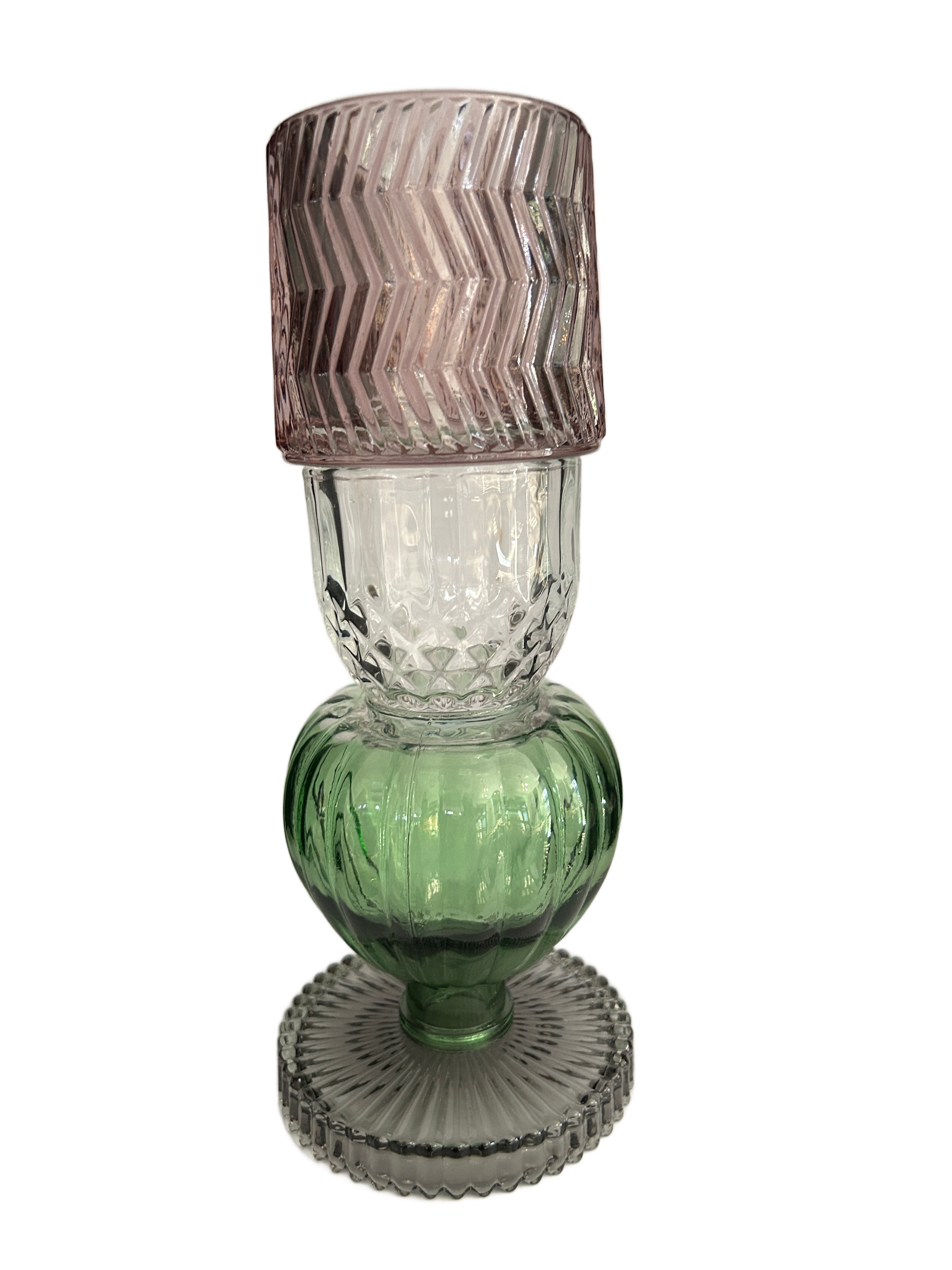 Waxinelichthouder recht grijs-groen-wit-lichtpaars 10 x 23cm