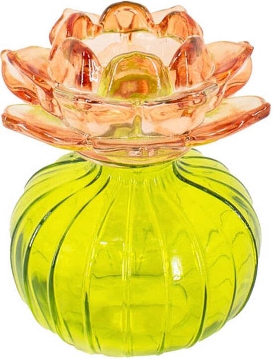 Waxinelichthouder bloem koper met groen