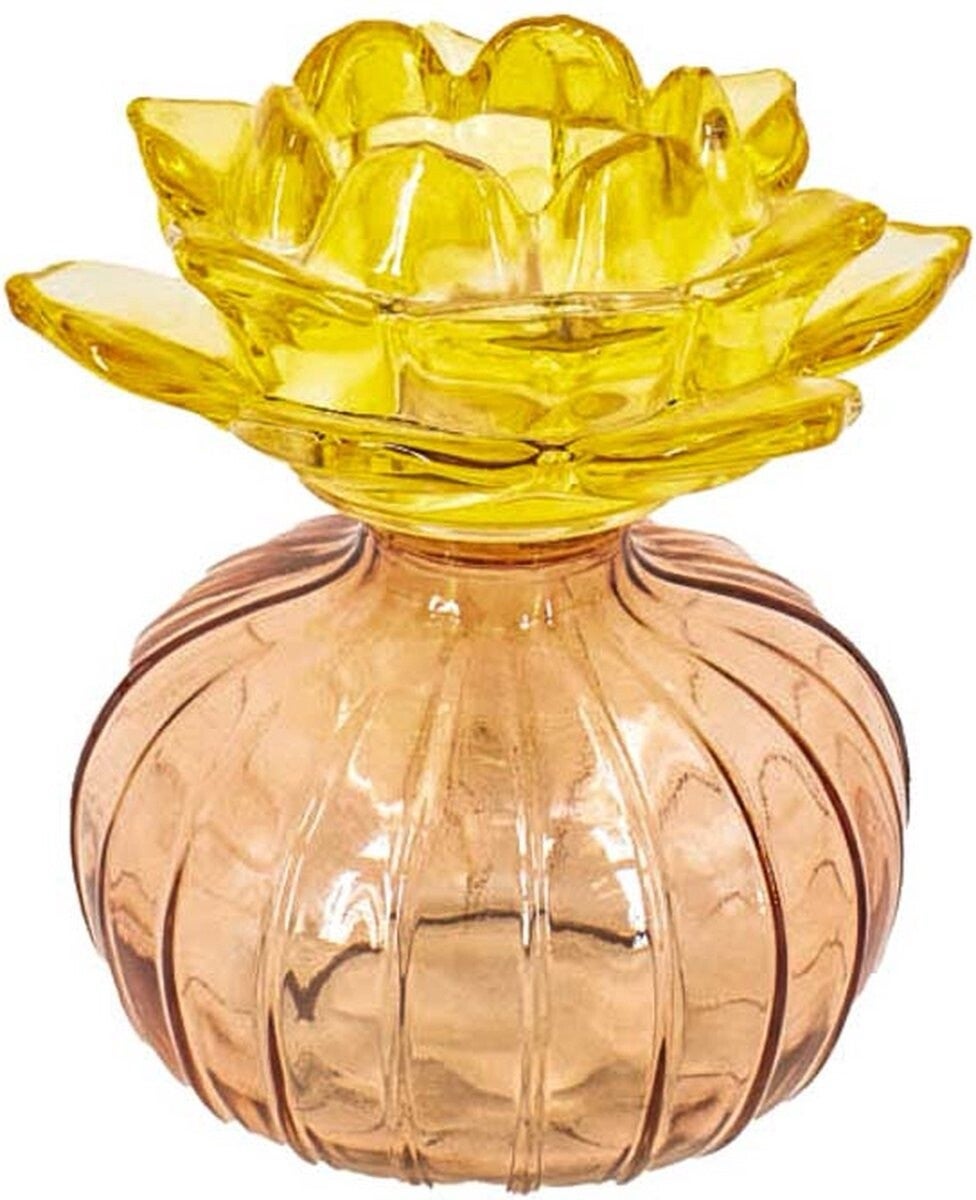 Waxinelichthouder  bloem koper/goud