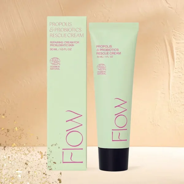 FLOW COSMETICS PROPOLIS & PROBIOTICS RESCUE CREAM – Rauhoittava voide herkälle ja ongelmaiholle (30 ml)