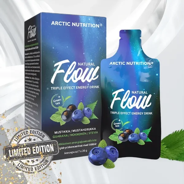 FLOW-MUSTIKKA-ENERGIAJUOMA, 7 x 20 g annospussia