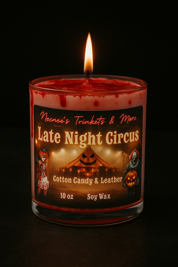 Late Night Circus 10oz Soy Wax Candle Cotton Candy & Leather Scented