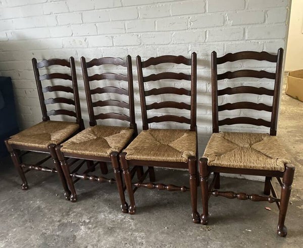 4 antiek rieten ladderback stoelen