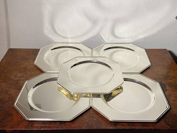 5 achthoekige verzilverde onderplaten