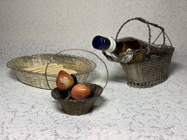 3 geweven verzilverde manden