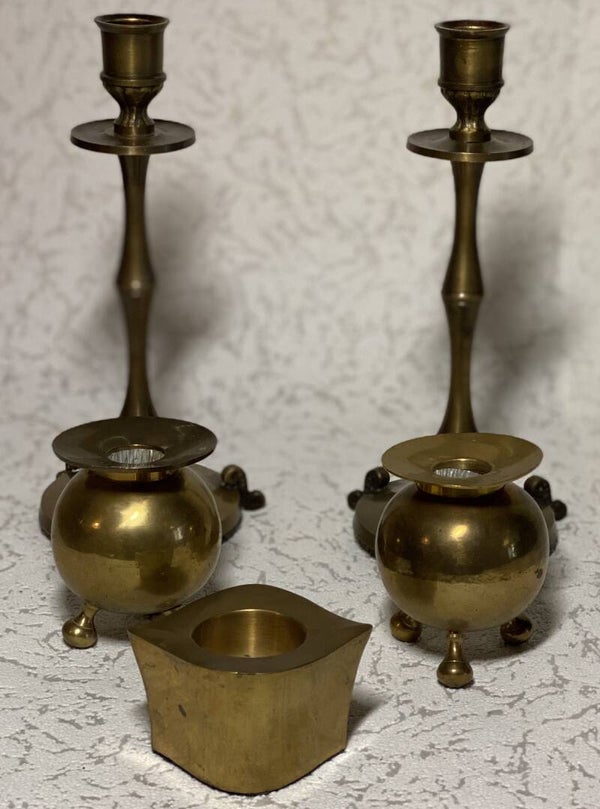 Set van 5 koperen kandelaars