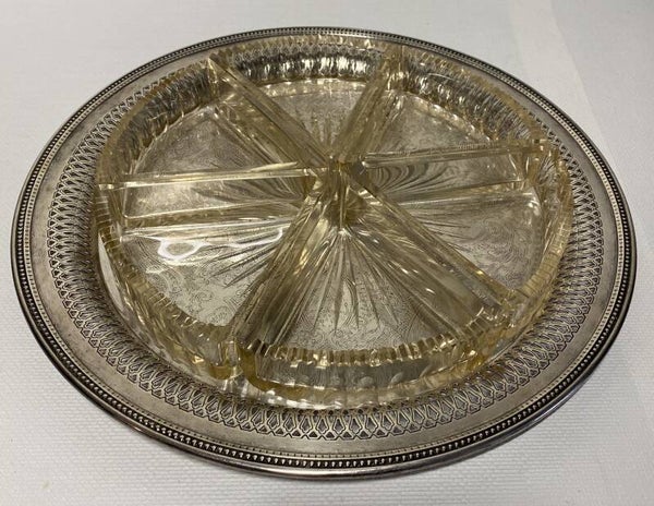 Oneida verzilverde dienblad met kristal 