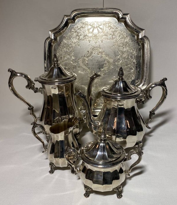 Verzilverde Art deco thee set