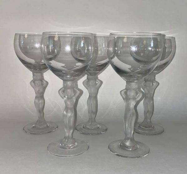Vijf Art Deco kristallenn Bayel wijnglazen