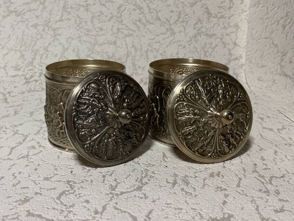 4 Verzilverde Douwe Egberts theebussen met deksels