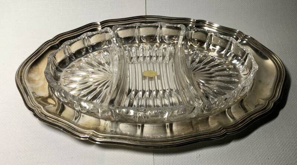 Verzilverd dienblad met kristal