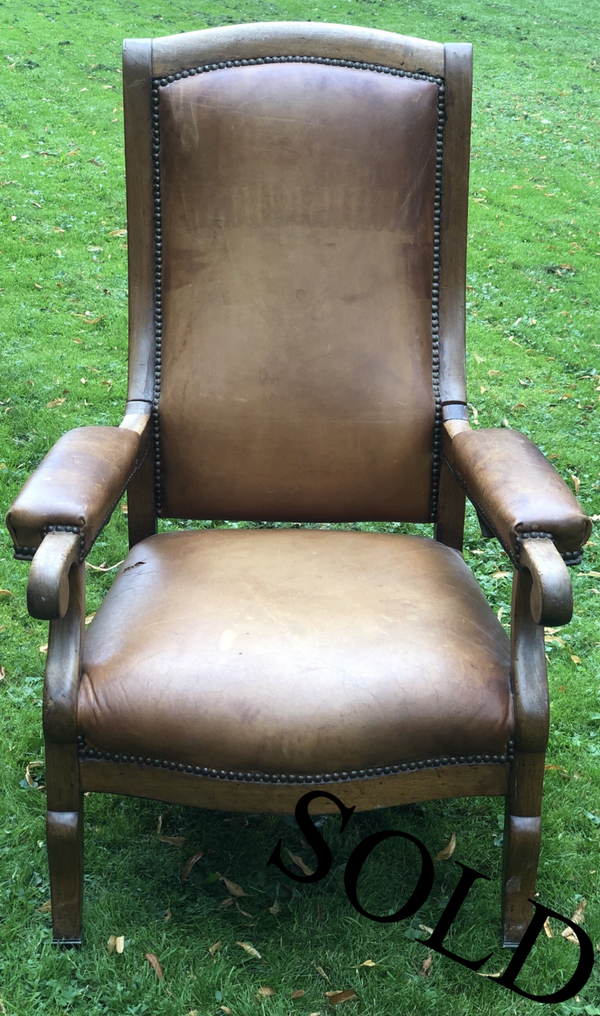 Antieke Leren Rookstoel/ Standenstoel, Fauteuil