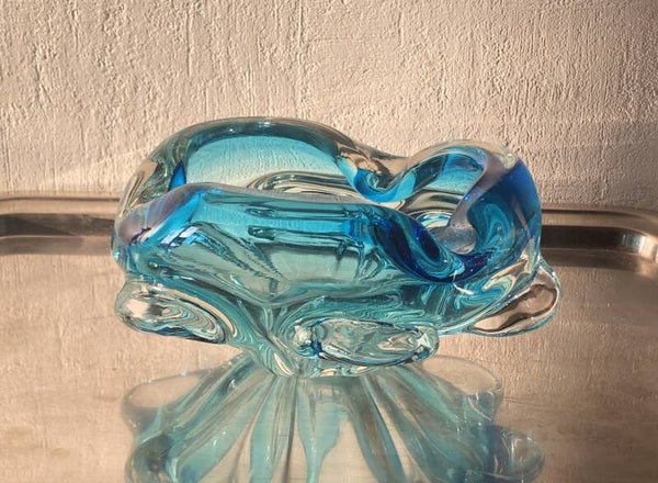 Transparant/ blauwe glazen asbak