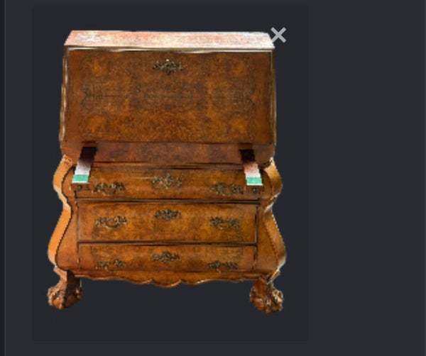 Dutch Rococo Style Bombe Burled Walnut Secretaire