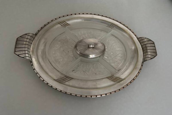 Serveerblad, glad, verzilverd
