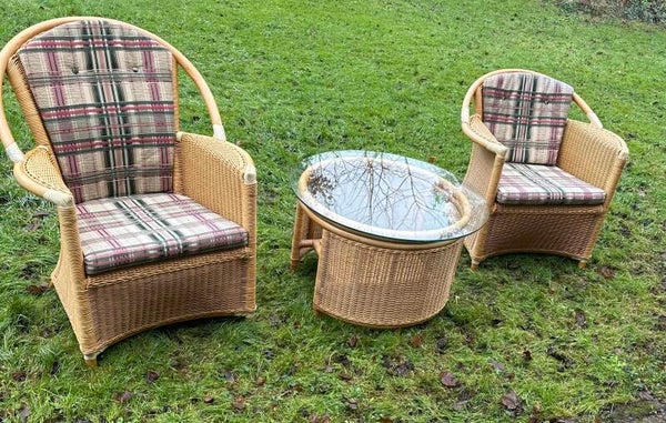 Wicker Garden Set with Glass Tabletop, Set of 3