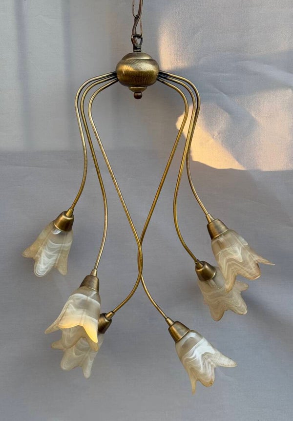 High  Designer Italian Glass Lily Chandelier