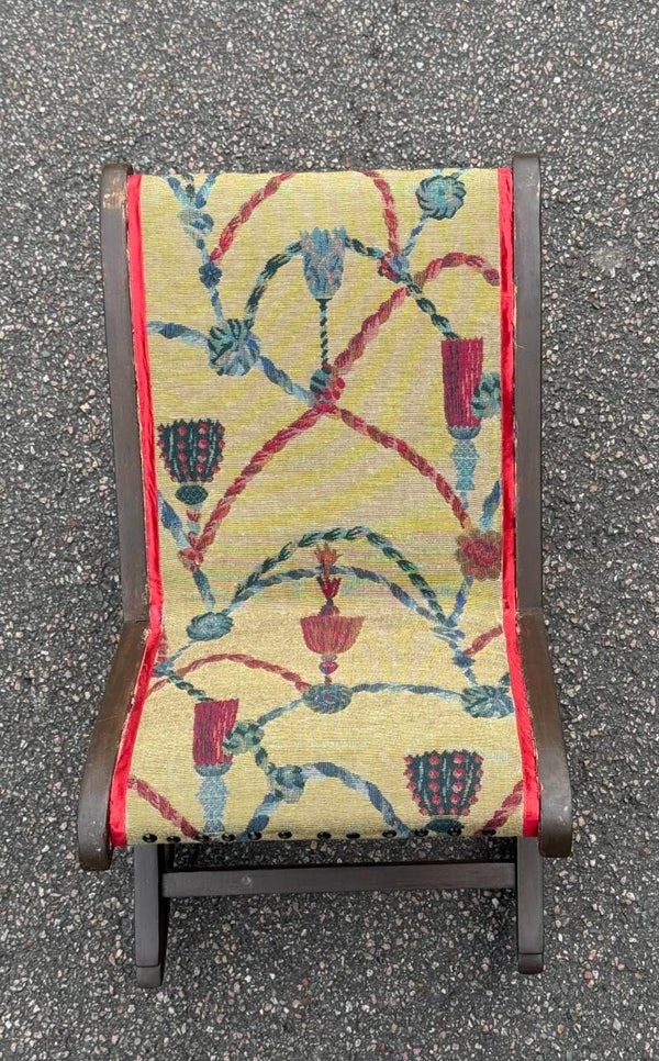 French vintage  rocking leg rest with wood frame and padded carpet top, from 1960