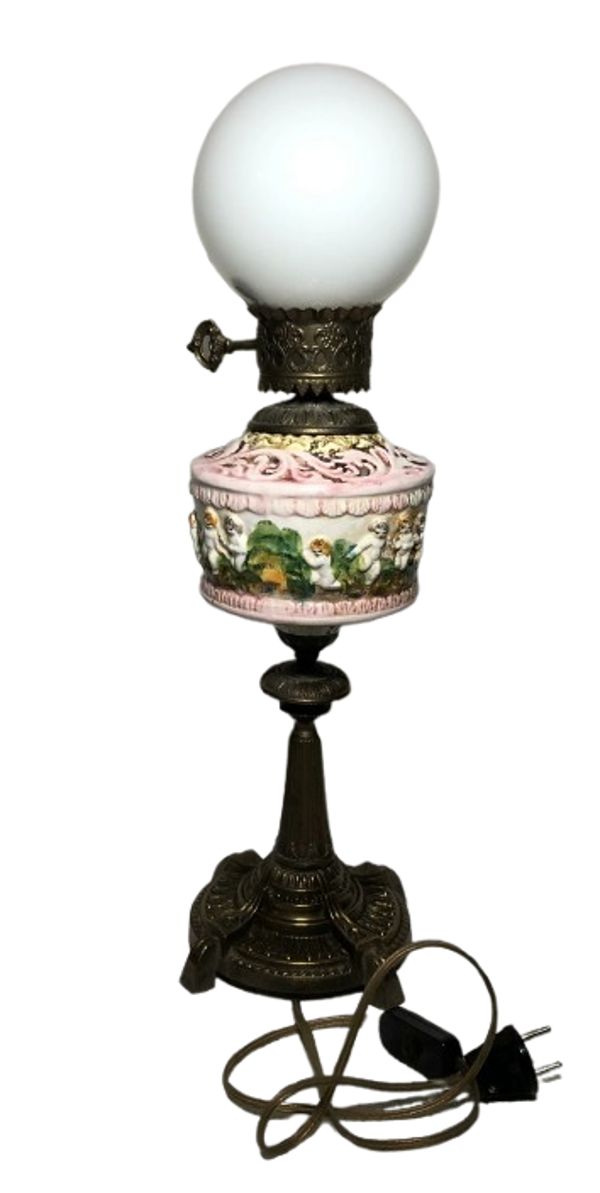 Vintage bronzen en porseleinen tafellamp