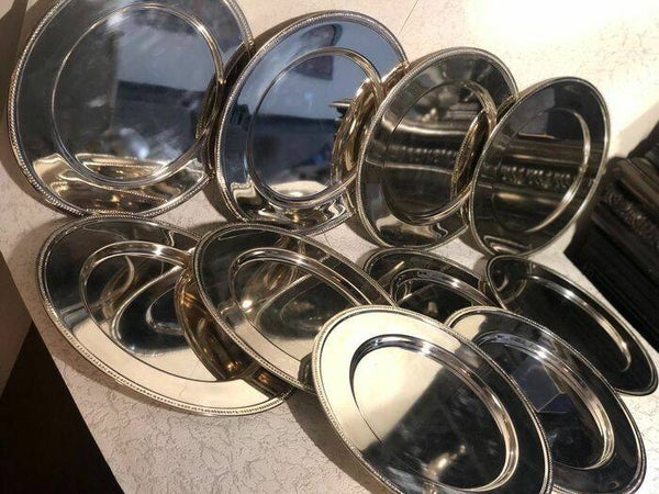 12 verzilverde onderborden met parel rand