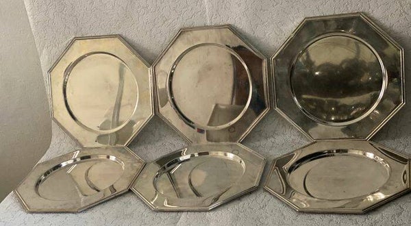6 verzilverde achthoekige onderborden