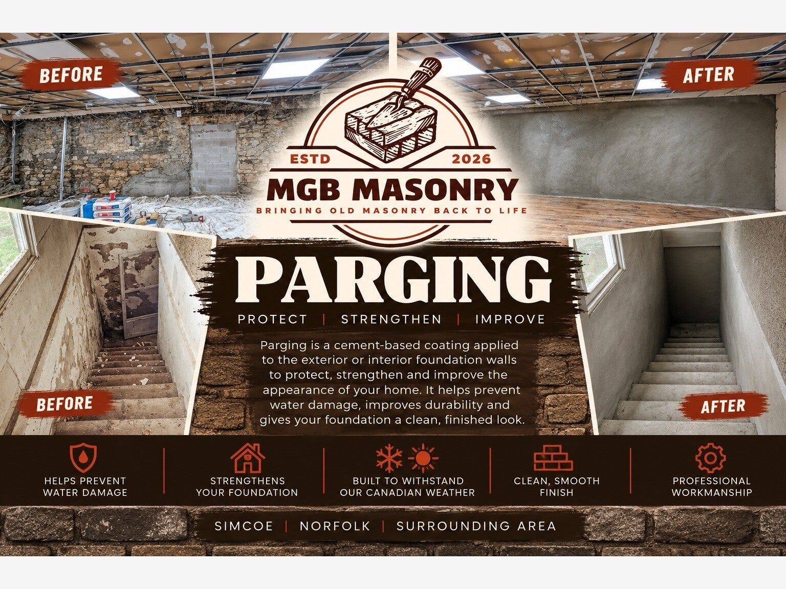 Parging a large foundational wall