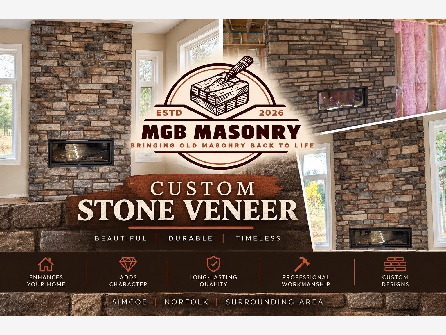Custom Stone Veneer Fireplace