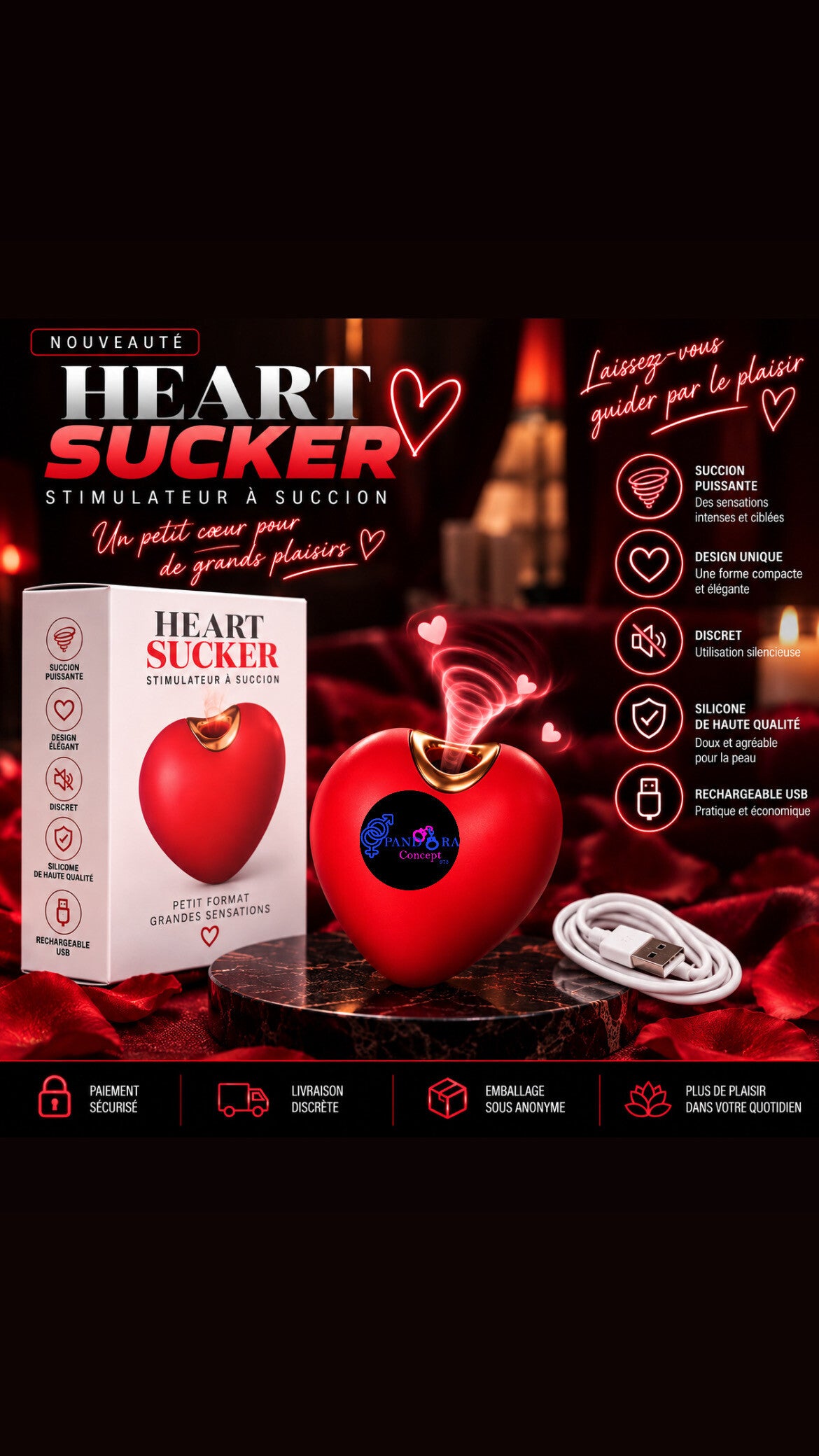 Vibromasseur à succion en forme de coeur
