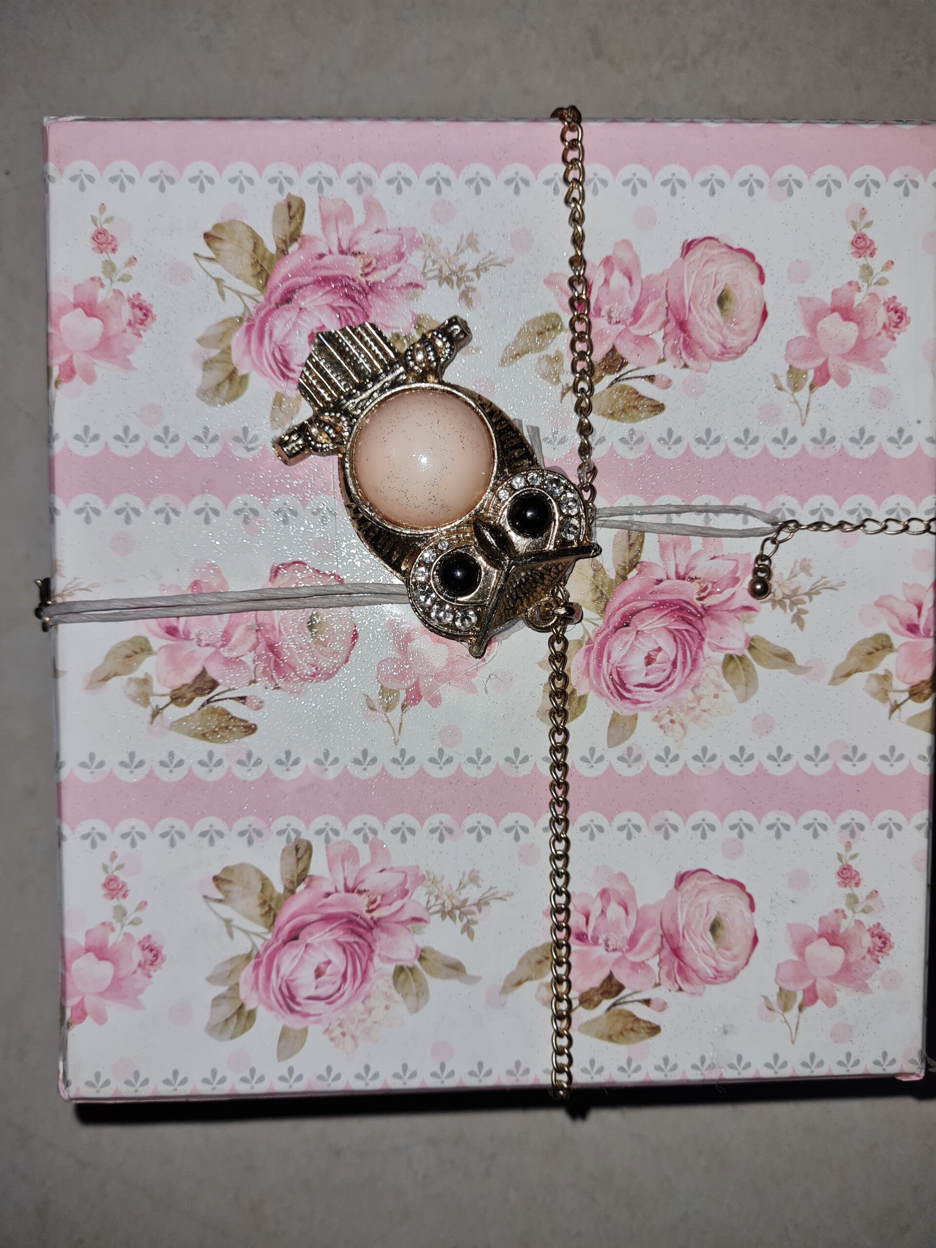 Cup and coaster set featuring Owl pendant, lots of goddies inside