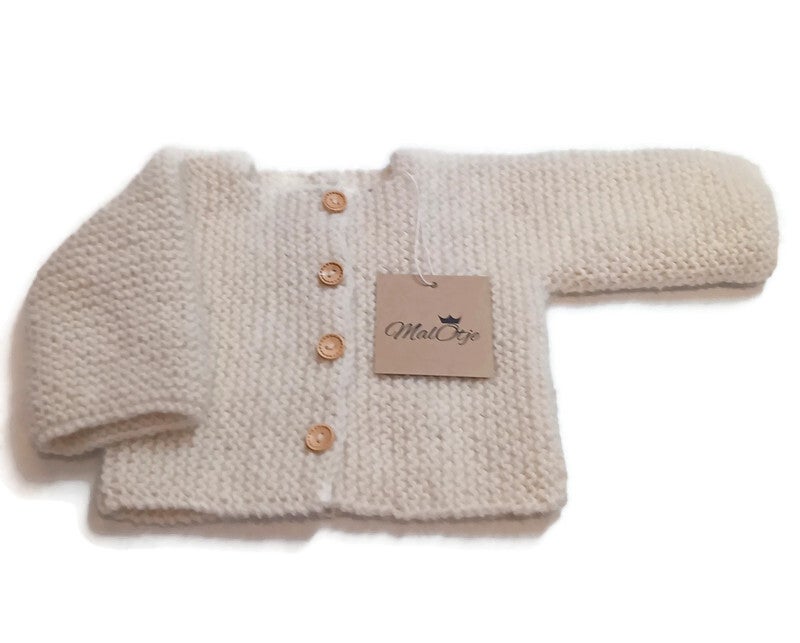 Alpaca ribbel vestje ecru maat 0-3 mnd.