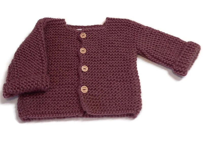 Wollen ribbel vestje, aubergine, maat 3-6 mnd.