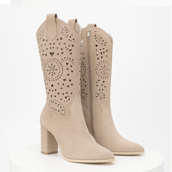 Dameslaarzen Cappuccino Geperforeerd met Rits Camelia 1749-4