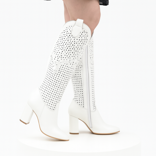 Dameslaarzen Echt Leer Beige Geperforeerd met Rits Camelia 1793-3