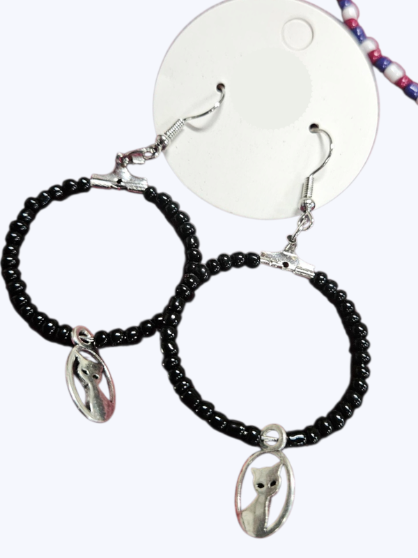 Black Beaded Cat earrings