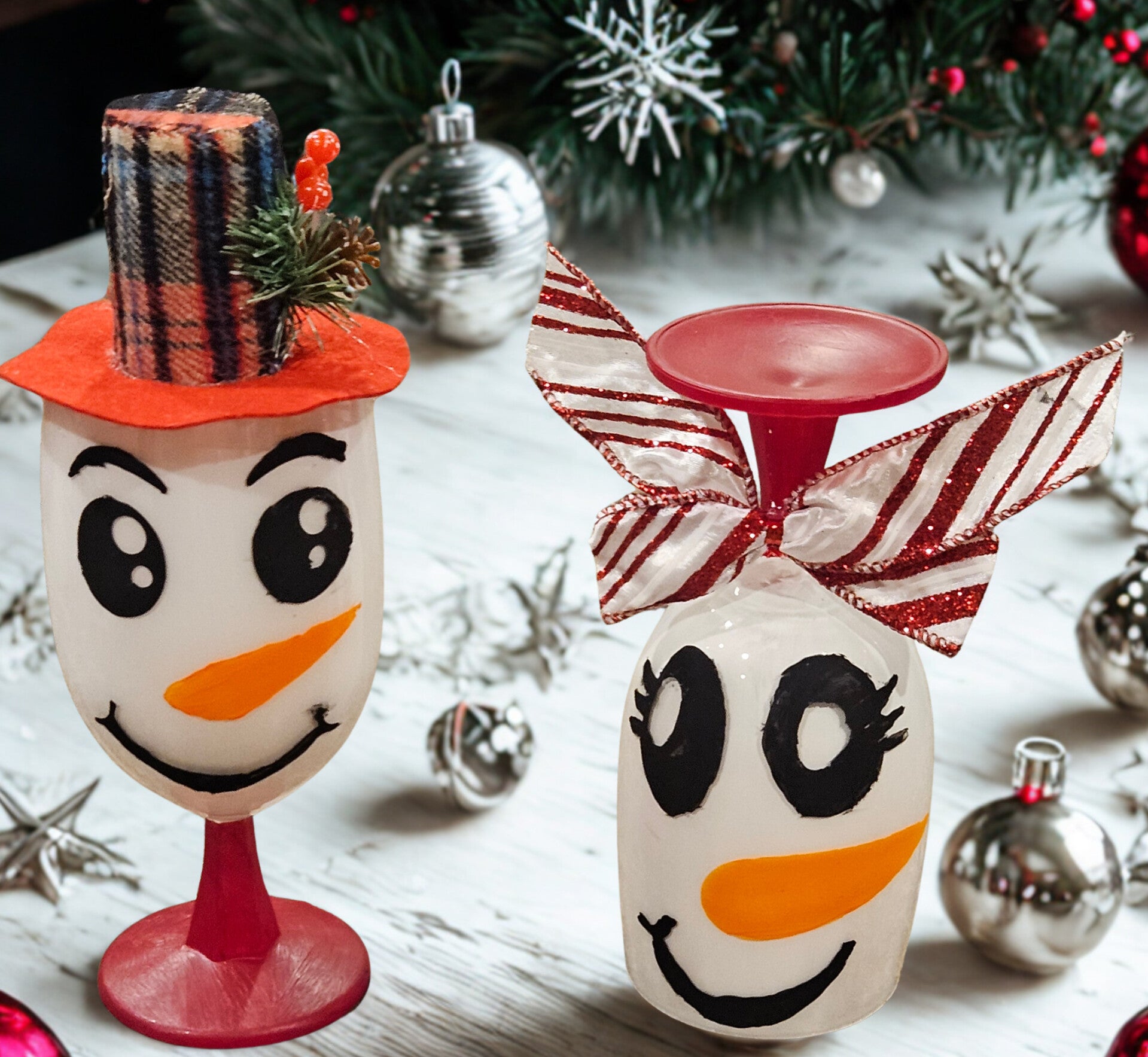 Mr.& Mrs.Snowman candle holder