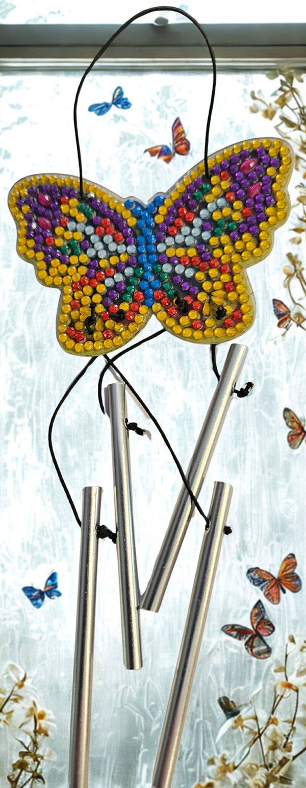 Diamond painted butterfly wind chime