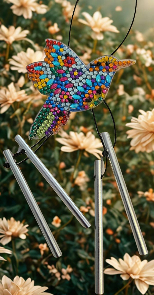 Diamond painted hummingbird wind chime