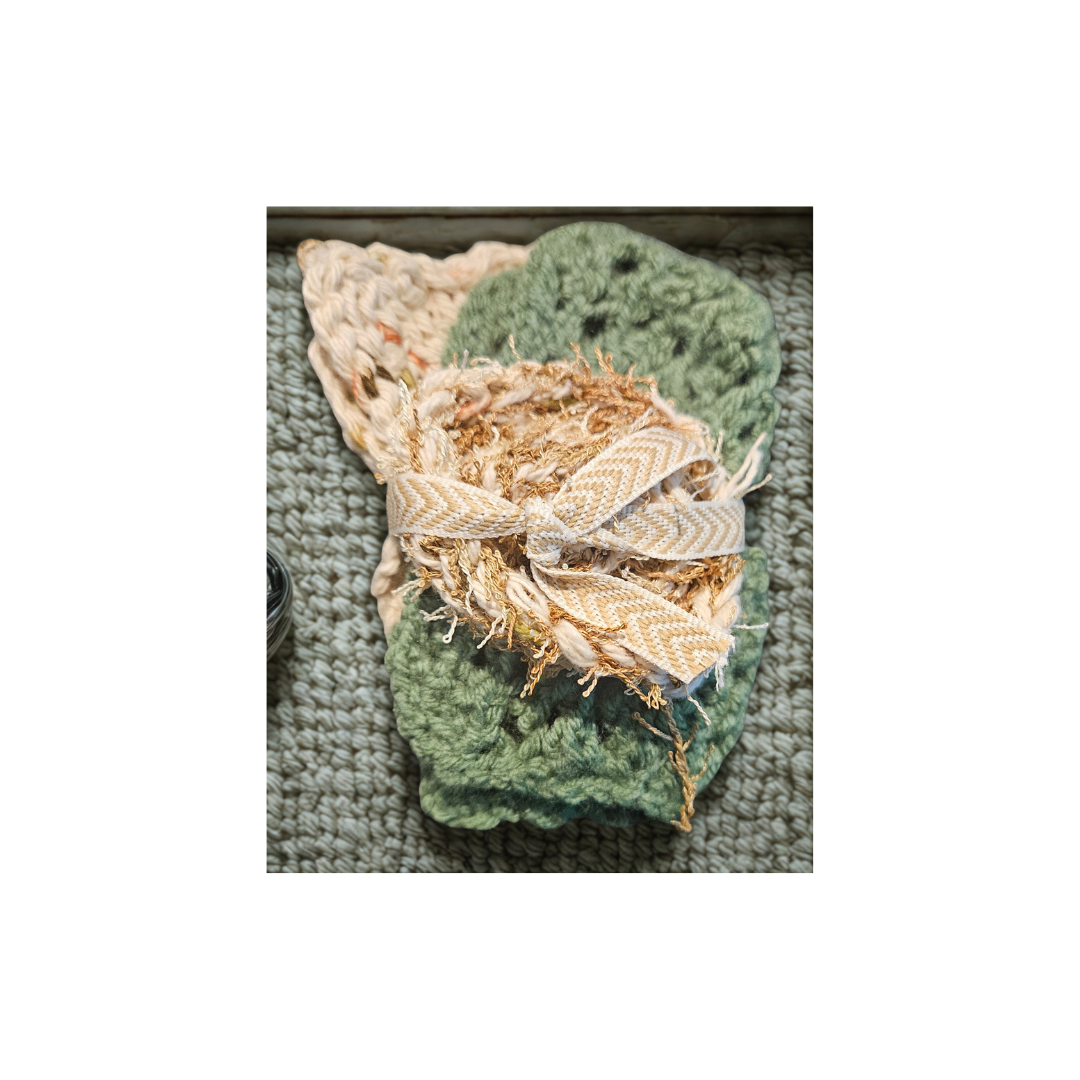 Green and Tan Dish cloth and Scrubby Set
