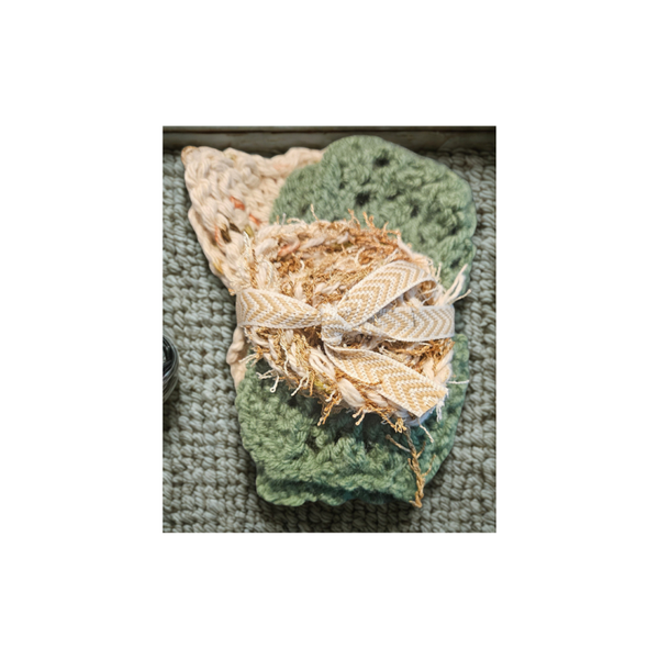 Green and Tan Dish cloth and Scrubby Set