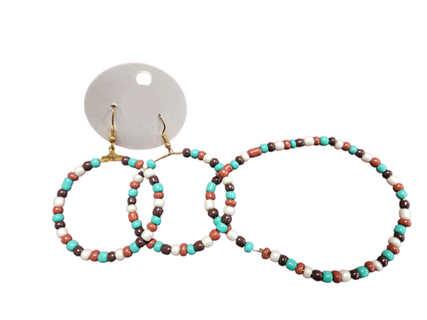 Teal Brown and White earring bracelet set